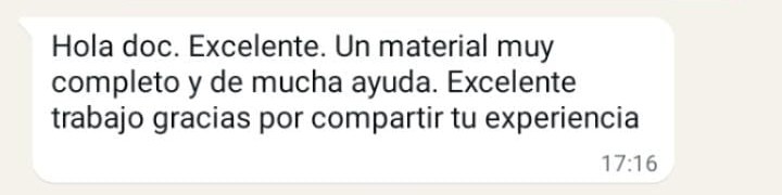 Mensaje de WhatsApp de un colega: «Un material muy completo y de mucha ayuda»
